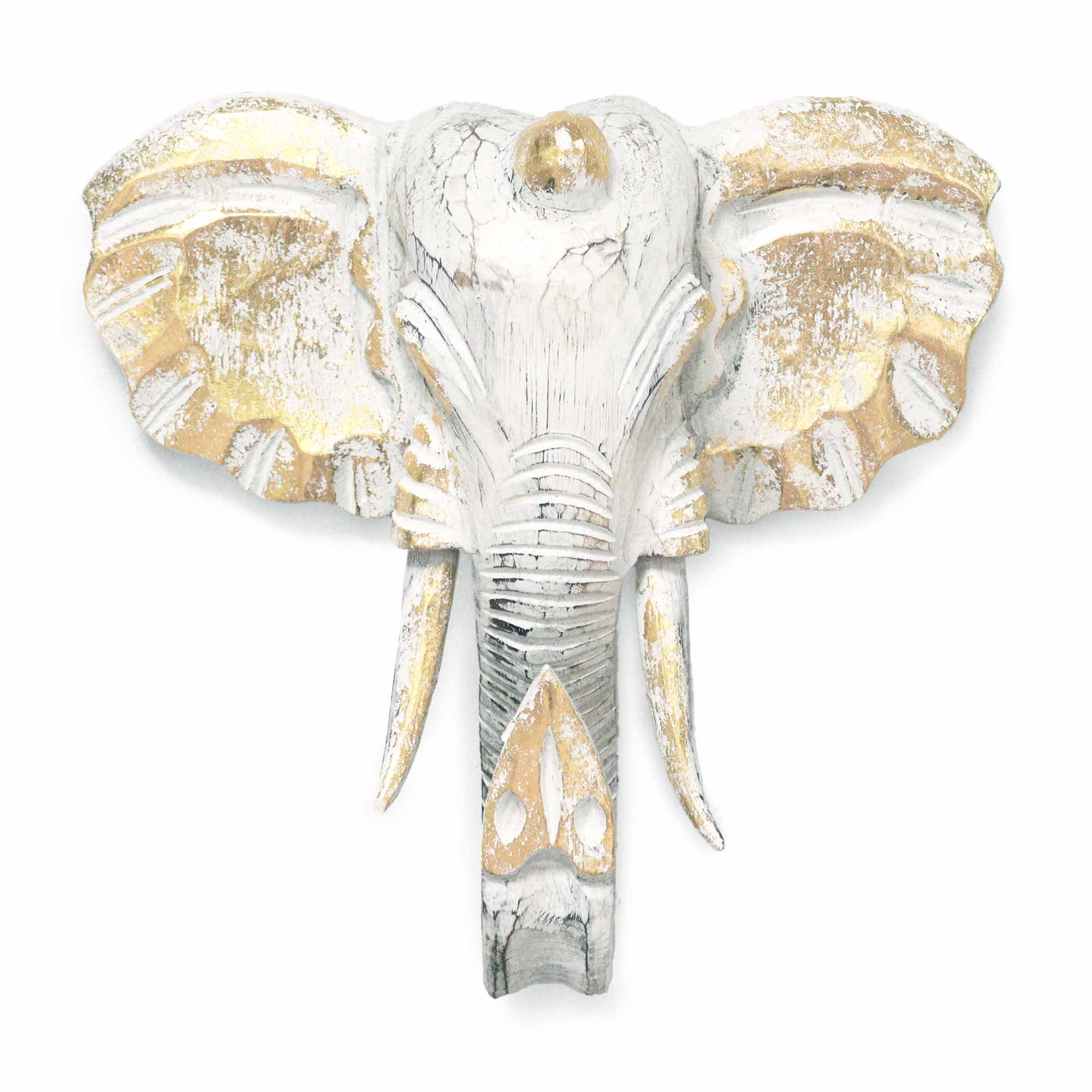 Large Elephant Head - Gold & Whitewash  (VINTEP-03)