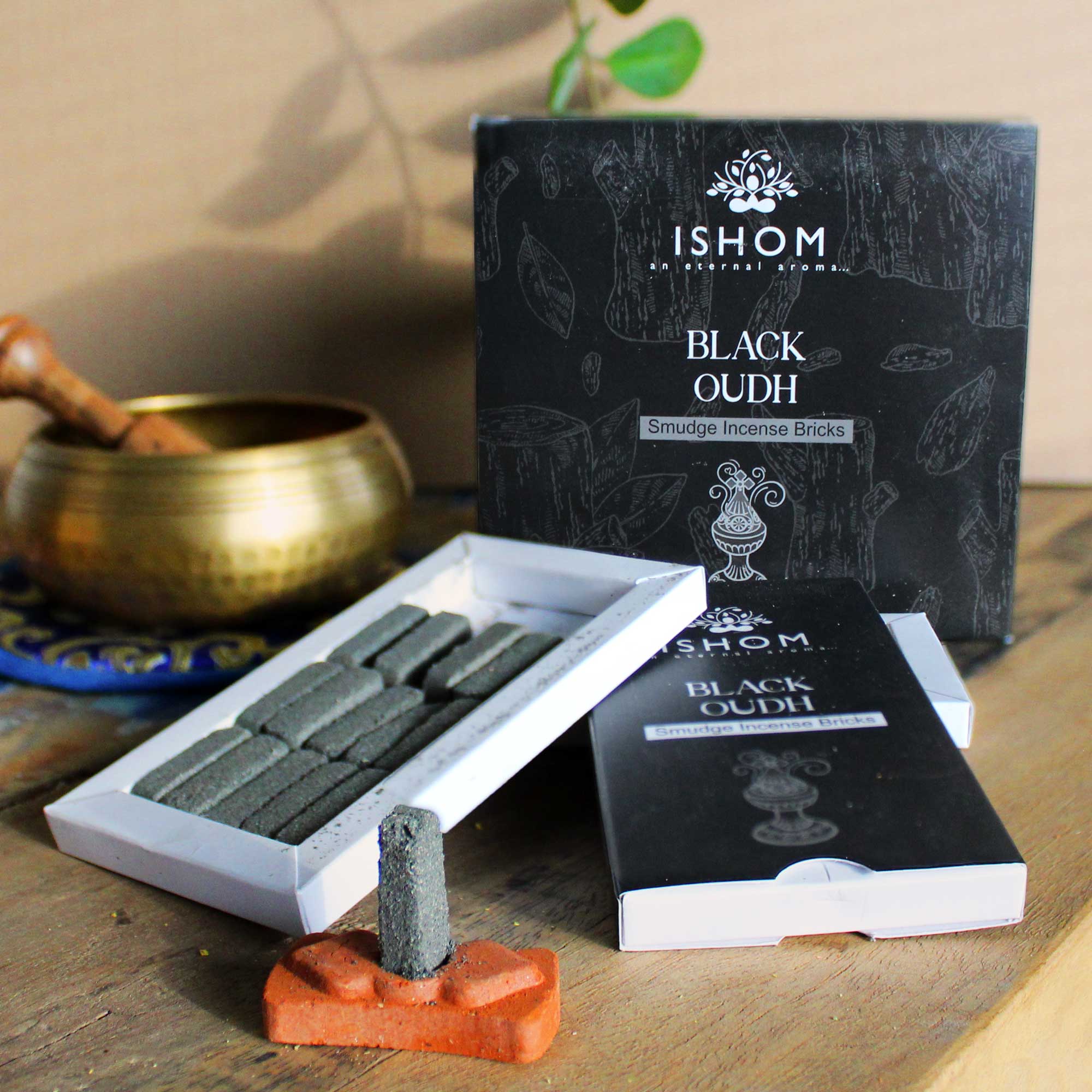 Pack of 15 Natural Incense Smudge Bricks and Burner - Black Wood  (AISB-07)