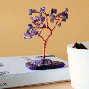 Gemstone Tree - Amethyst on Natural Agate Base (35 stones)  (AGemT-02)