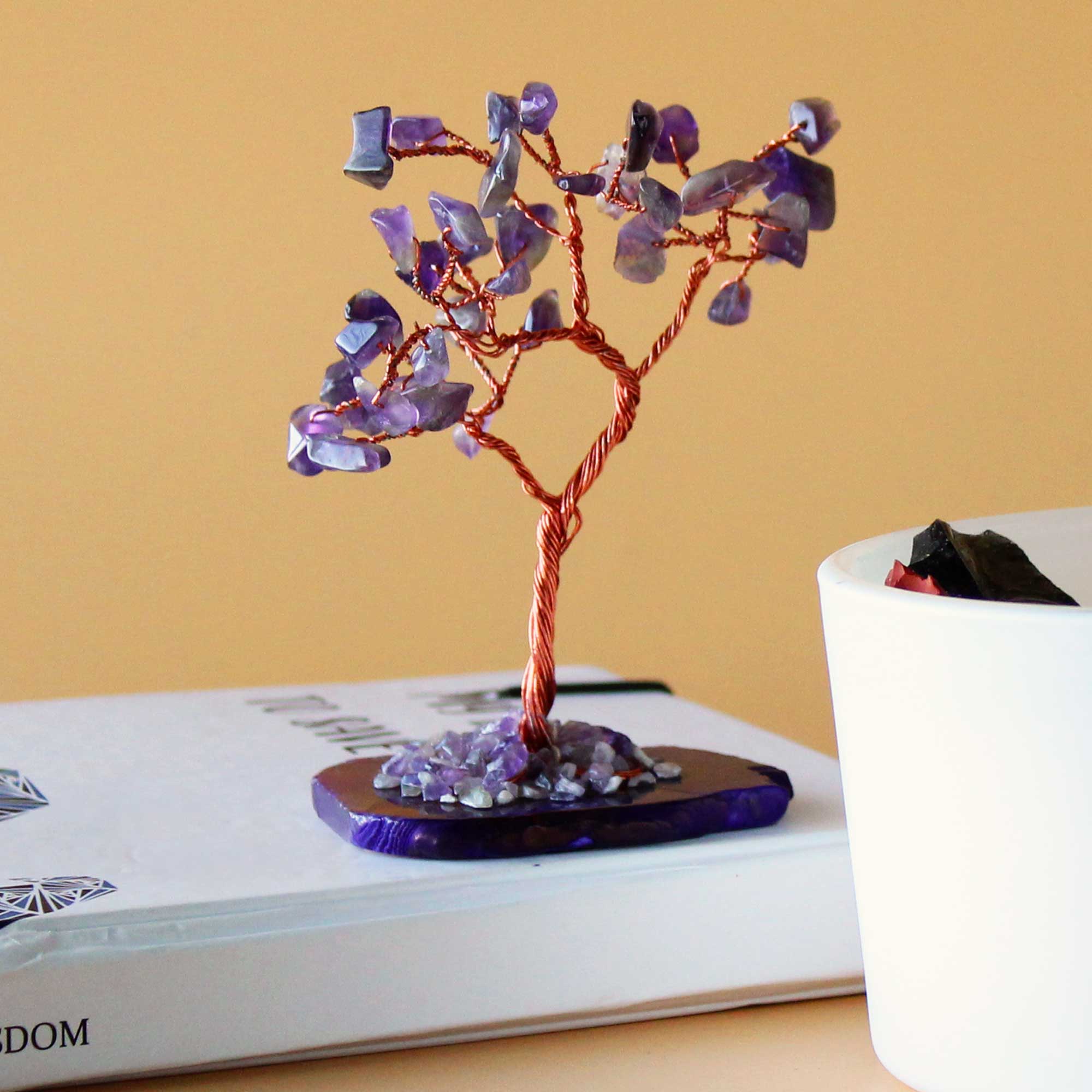 Gemstone Tree - Amethyst on Natural Agate Base (35 stones)  (AGemT-02)