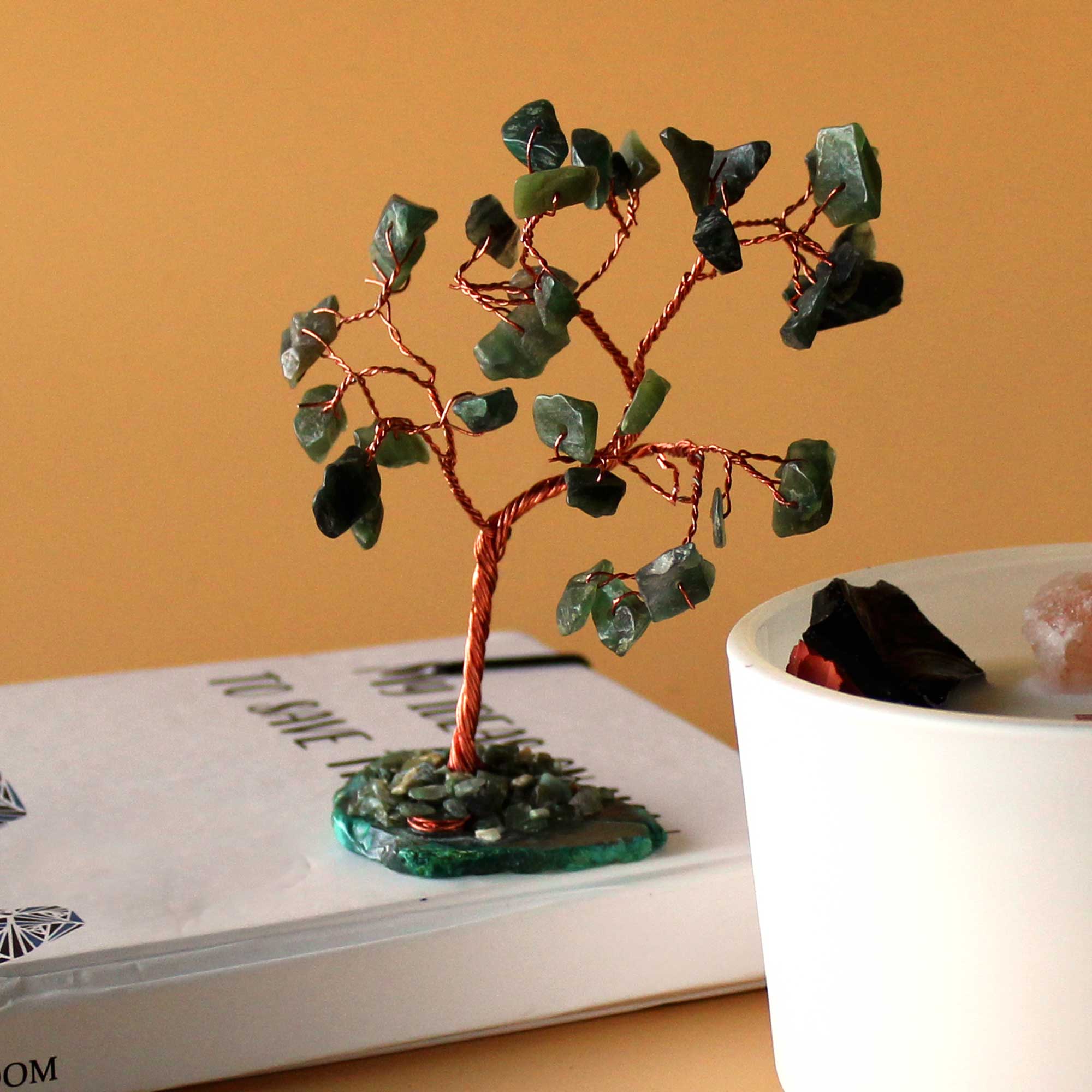 Gemstone Tree - Green Aventurine on Green Agate Base (35 stones)  (AGemT-04)