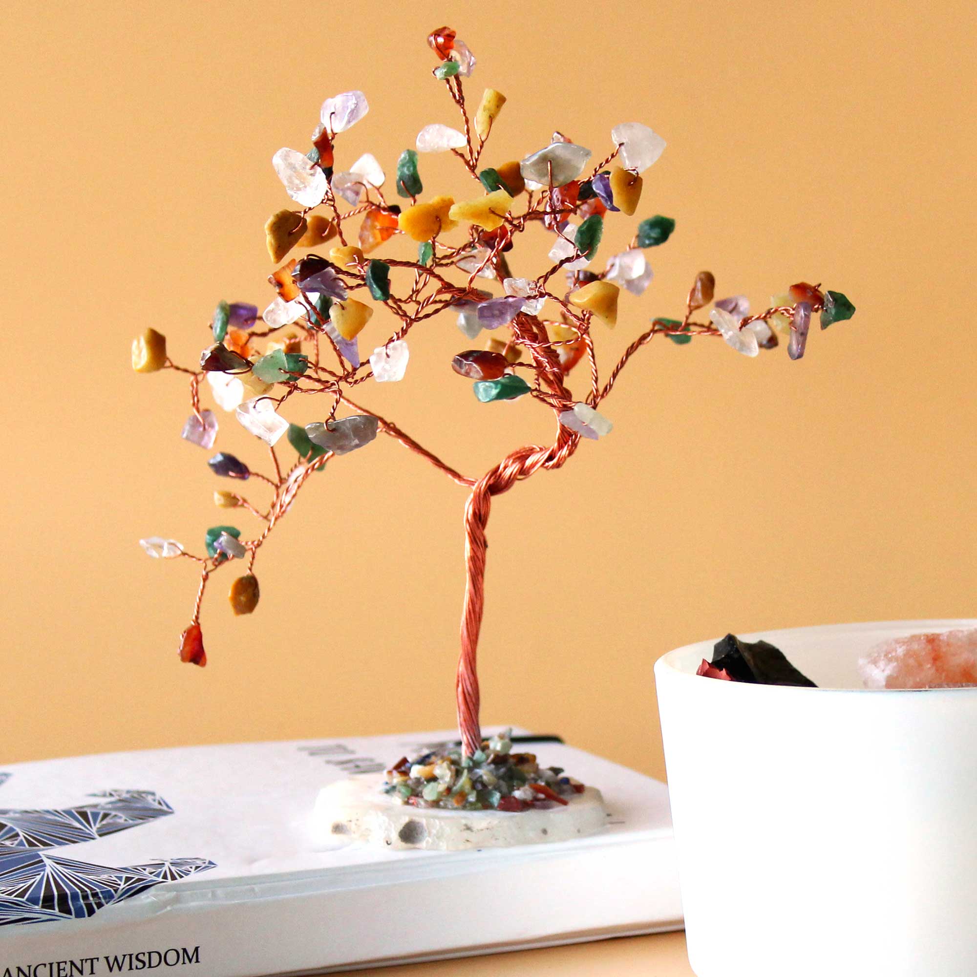 Lrg Gemstone Tree - Multi Stones on Natural Agate Base (100 stones)  (AGemT-07)