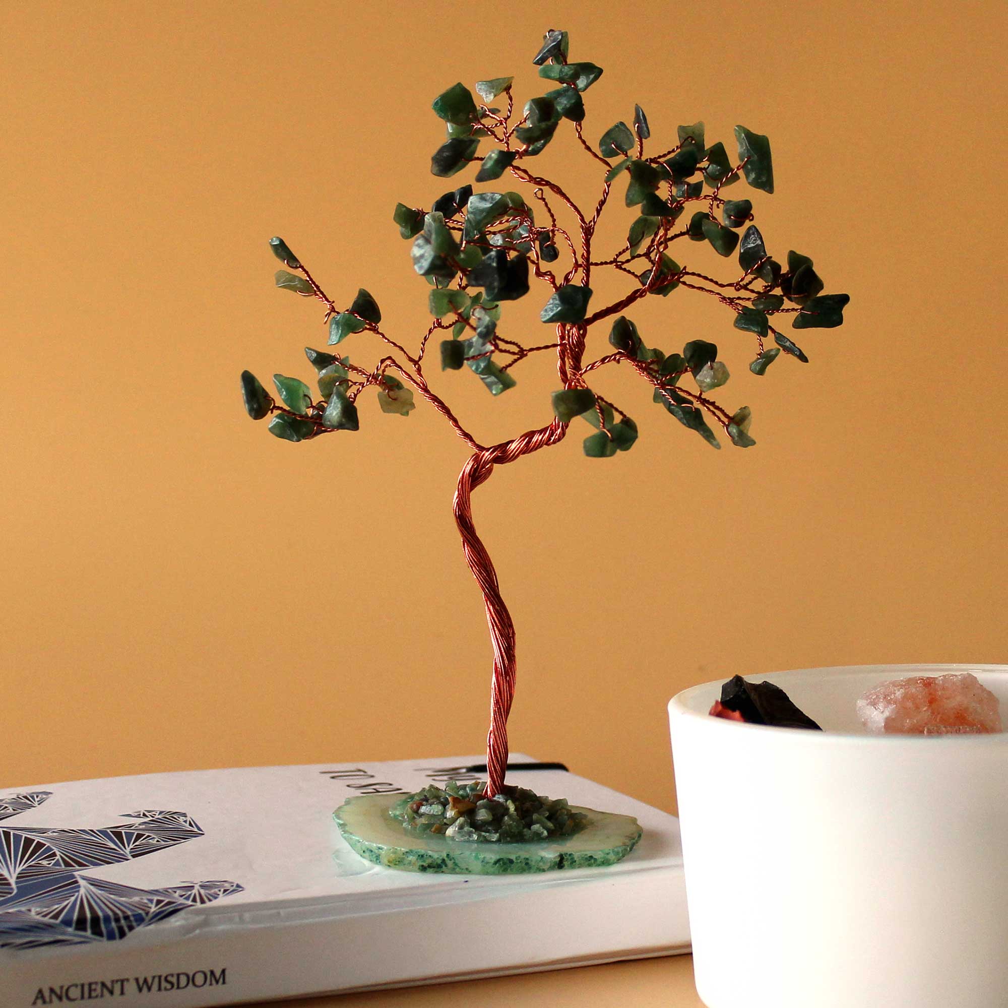Lrg Gemstone Tree - Green Aventurine on Green Agate Base (100 stones)  (AGemT-10)
