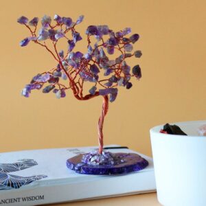 Lrg Gemstone Tree - Amethyst on Natural Agate Base (100 stones)  (AGemT-08)