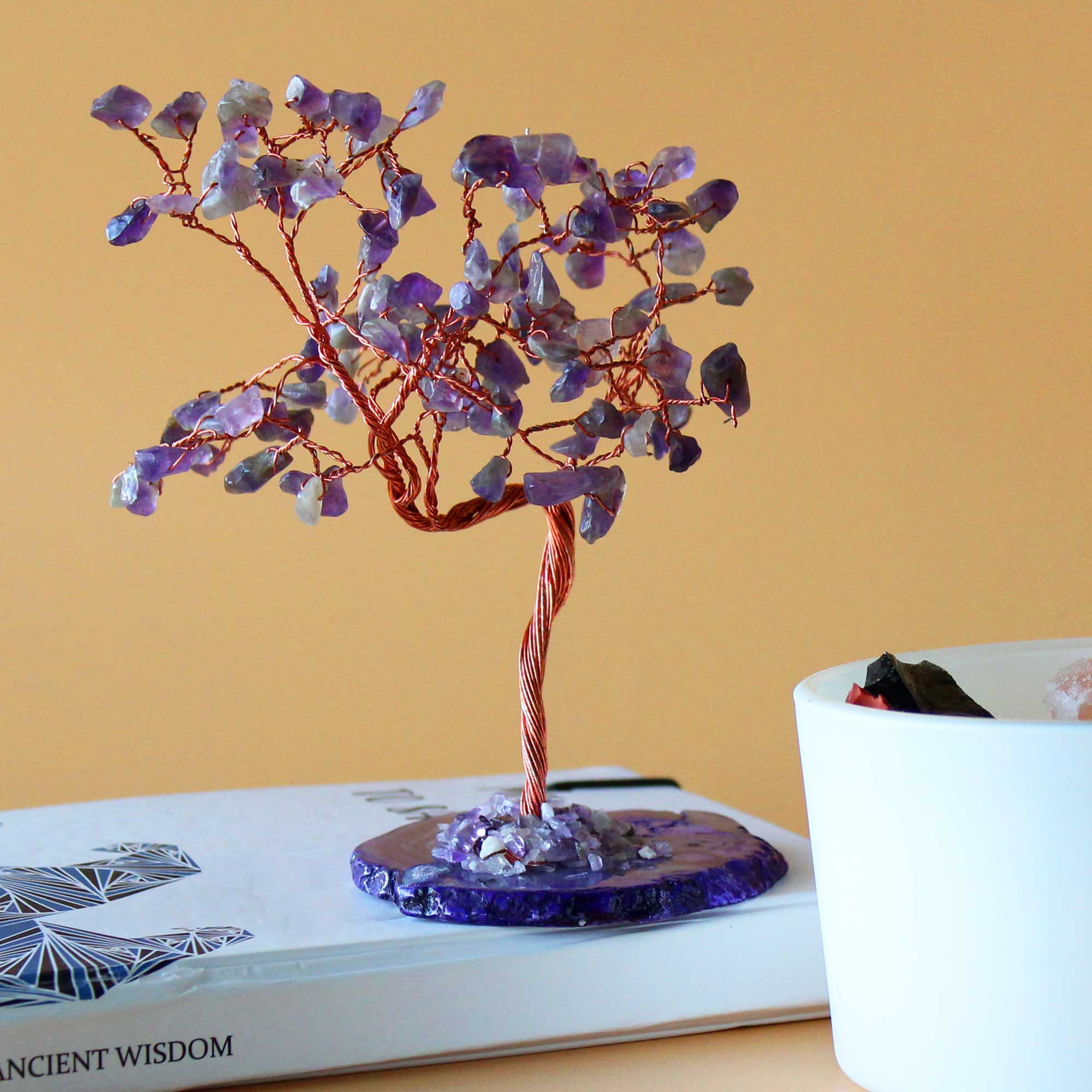 Lrg Gemstone Tree - Amethyst on Natural Agate Base (100 stones)  (AGemT-08)