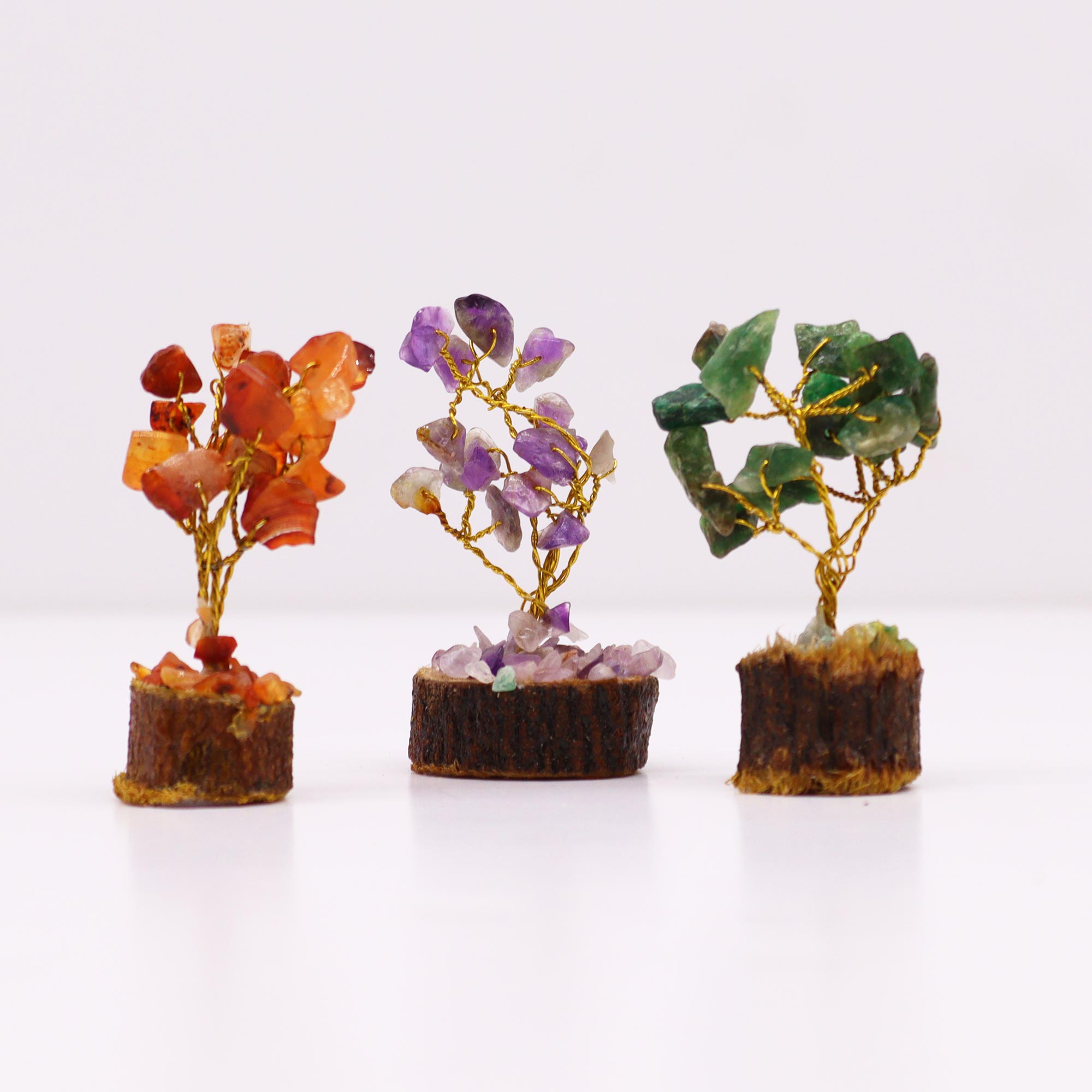 Box of 12 Mini Gemstone Trees On Wood Base - Assorted Mix (15 stones)  (MGemT-20)