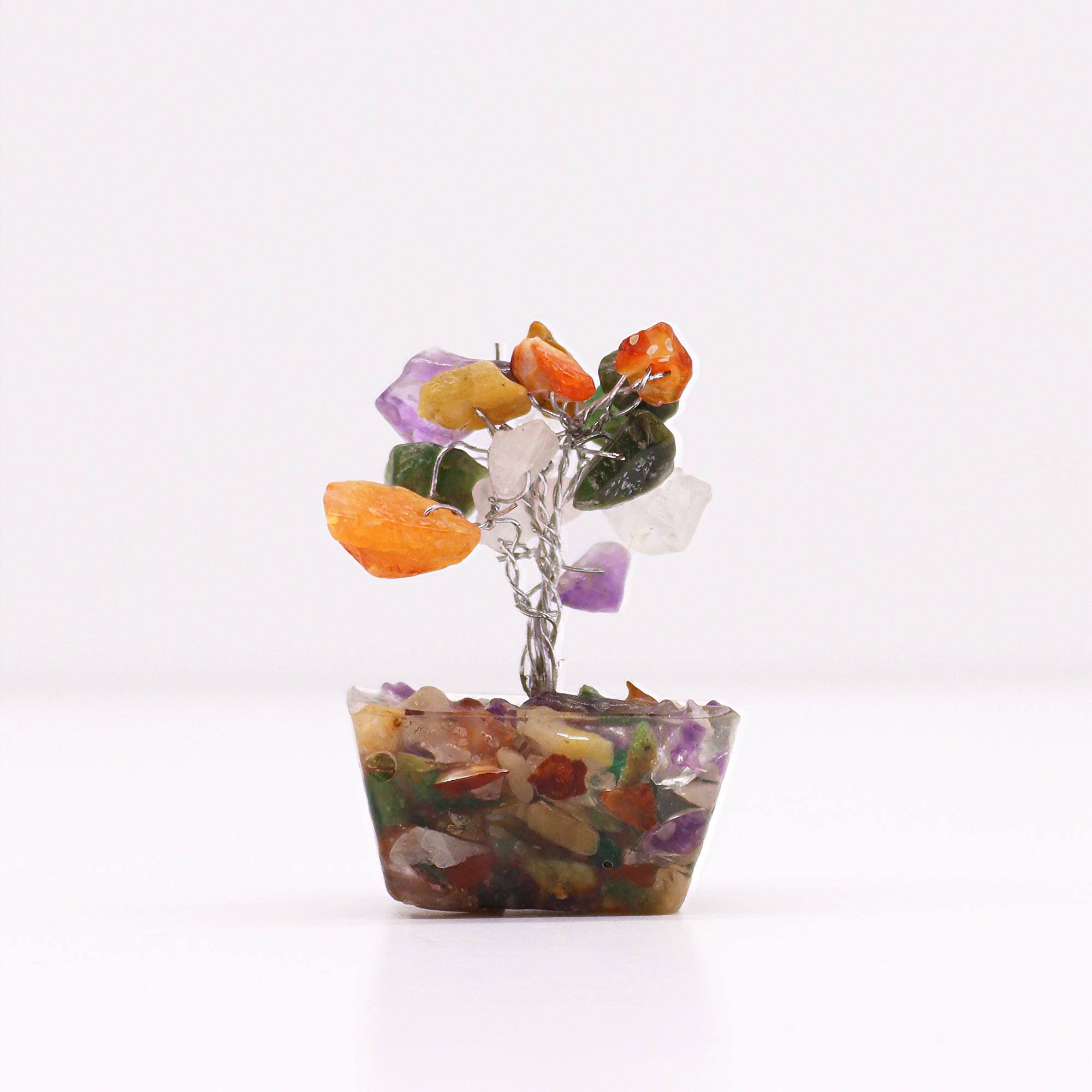 Mini Gemstone Trees on Orgonite Base - Multi Stones (15 stones)  (MGemT-01)