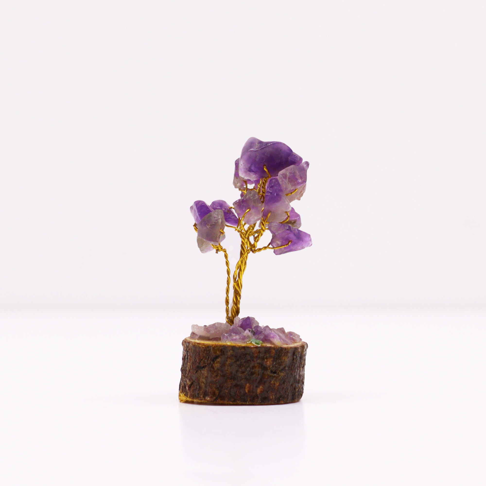 Mini Gemstone Trees On Wood Base - Amethyst (15 stones)  (MGemT-14)