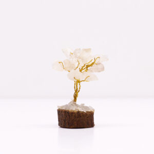 Mini Gemstone Trees On Wood Base - Rock Quartz (15 stones) (MGemT-15)