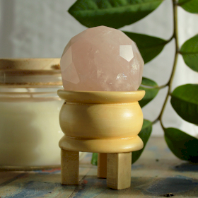 Gemstone Faceted Healing Ball & Stand - Rose Quartz  (GHB-03)