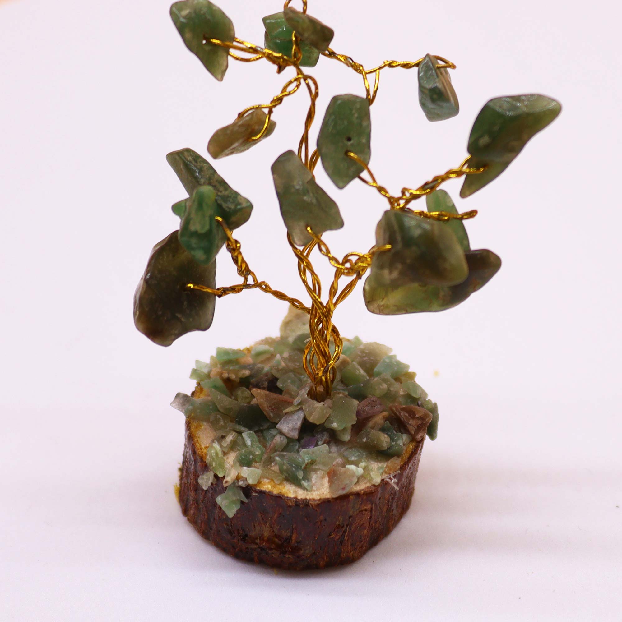 Mini Gemstone Trees On Wood Base - Green Aventurine (15 stones)  (MGemT-16)