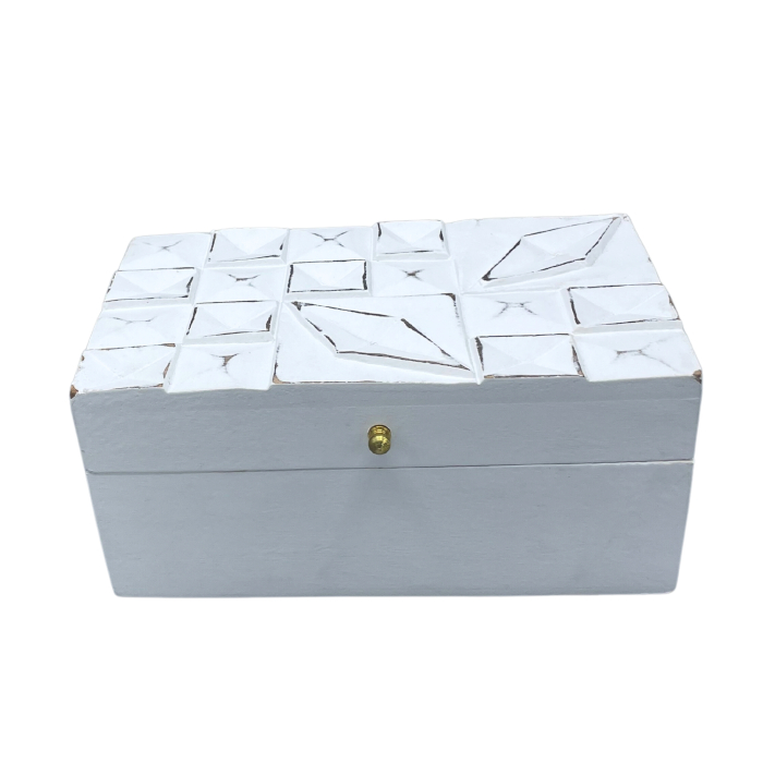 Vintage Deco - Multi Purpose Box - 22x12x10cm - White Diamonds (VDBox-02)