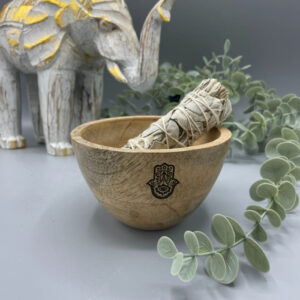 Wooden Smudge and Ritual Offerings Bowl - Hamsa - 12x7cm  (RBowl-03)