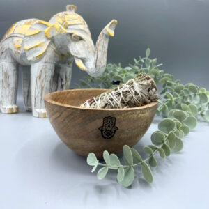 Wooden Smudge and Ritual Offerings Bowl - Hamsa - 14x7cm (RBowl-09)