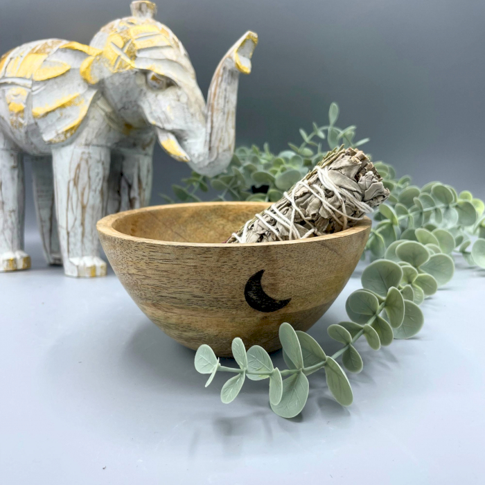 Wooden Smudge and Ritual Offerings Bowl - Three Moons - 14x7cm  (RBowl-12)