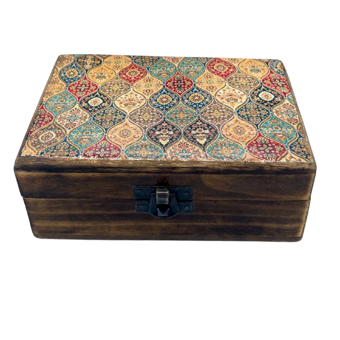 Medium Ceramic Glazed Wood Box - 15x10x6cm - Trad-Pattern  (CGIBox-02)