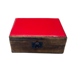Medium Ceramic Glazed Wood Box - 15x10x6cm - Red  (CGIBox-06)