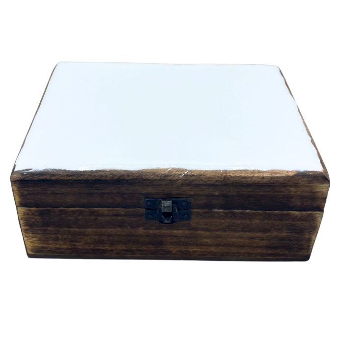 Large Ceramic Glazed Wood Box - 20x15x7.5cm - White  (CGIBox-09)