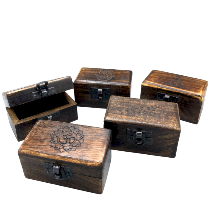 Set of 5  Wooden Pill Box 9x5x4cm - Carved Designs  (IMBox-01)