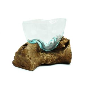 Molten Glass Arfully Misshapen Bowl on Wood  (MGW-36)
