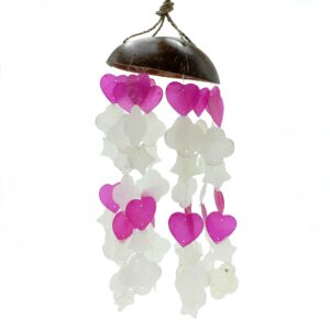 Coconut & Capiz Windchimes - Pink and White Mix Shapes - 35cm (Copi-12)