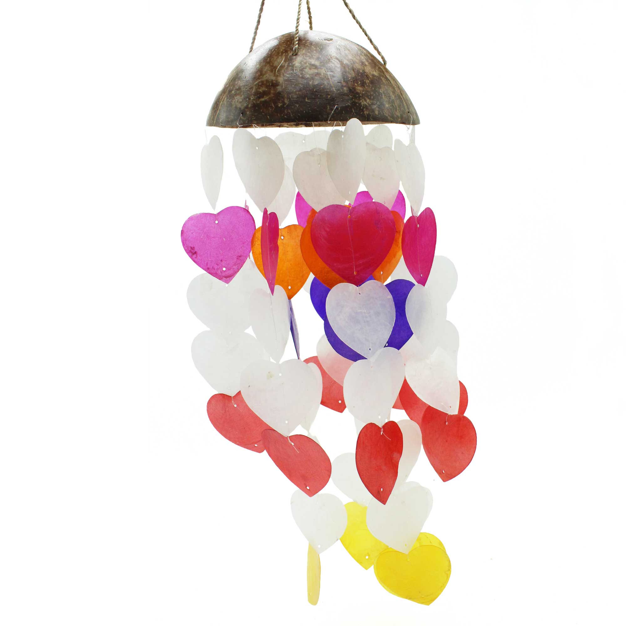 Coconut & Capiz Windchimes - Big Hearts - 40cm  (Copi-13)