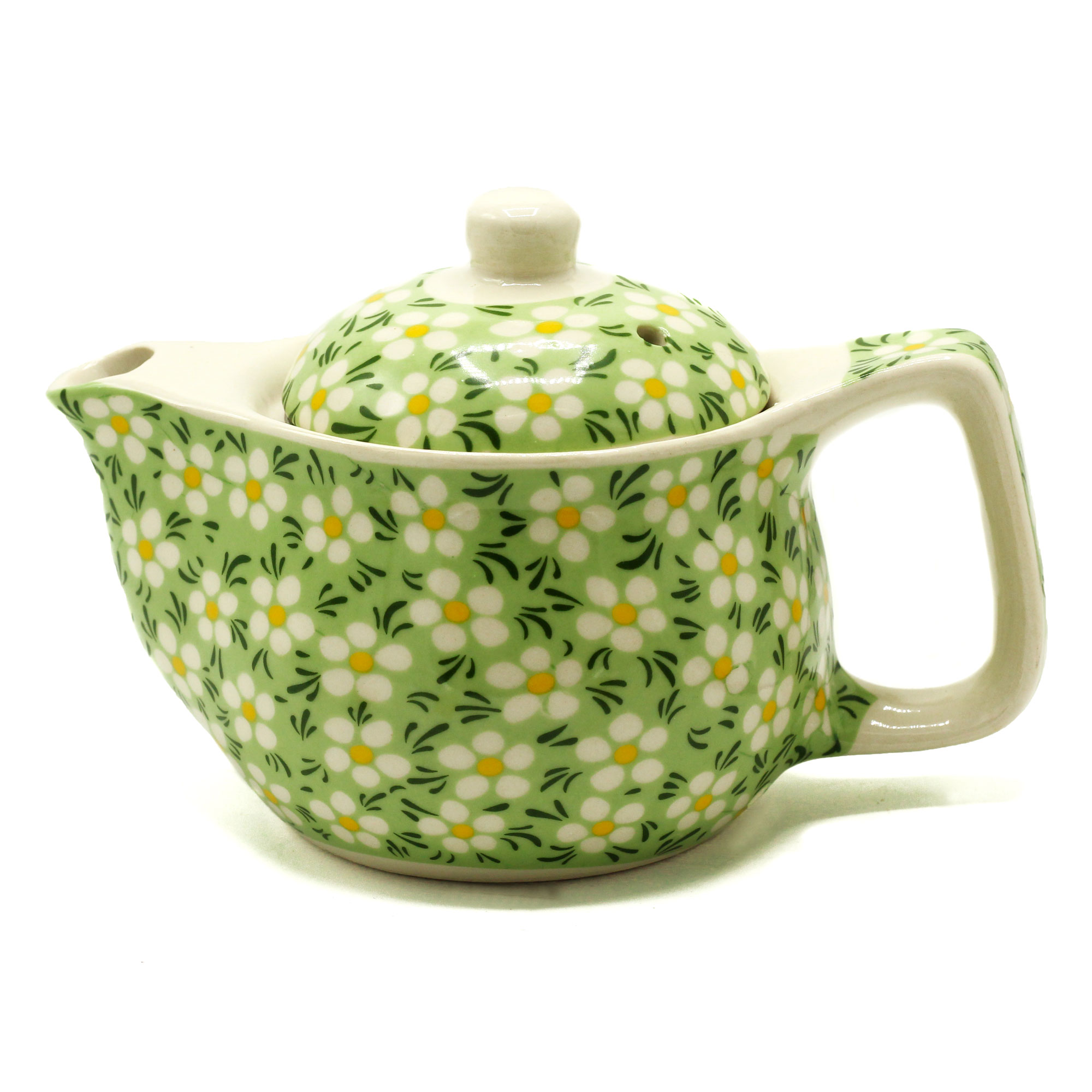 Small Herbal Teapot - Green Daisy  (TeaP-14)