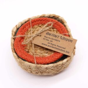Natural Coaster - Jute & Cotton 10cm  (set of 6) Mixed colours in basket  (NPMAT-17)
