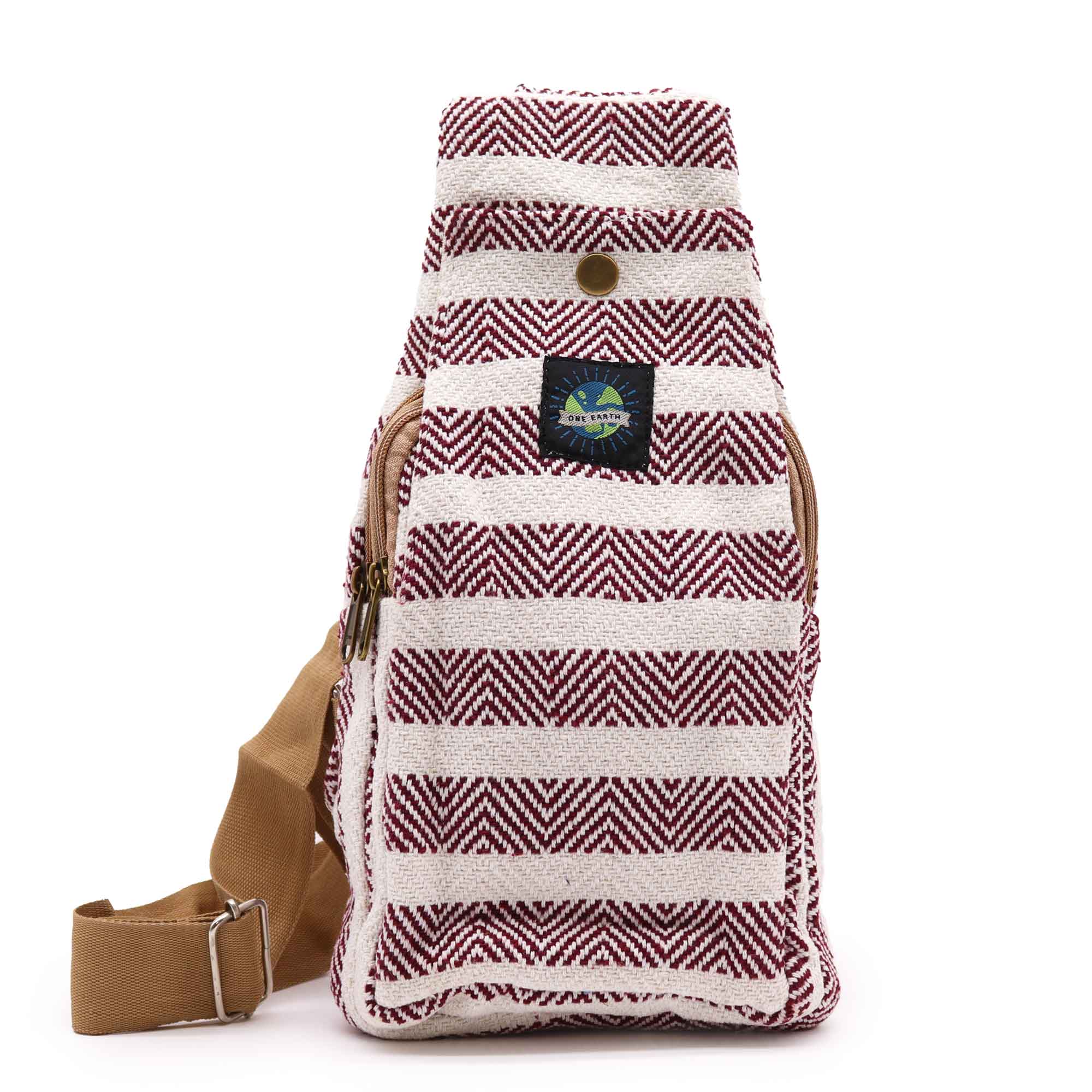 Body Cross Bag Natural Cotton - Burgundy & White  (BCrB-02)