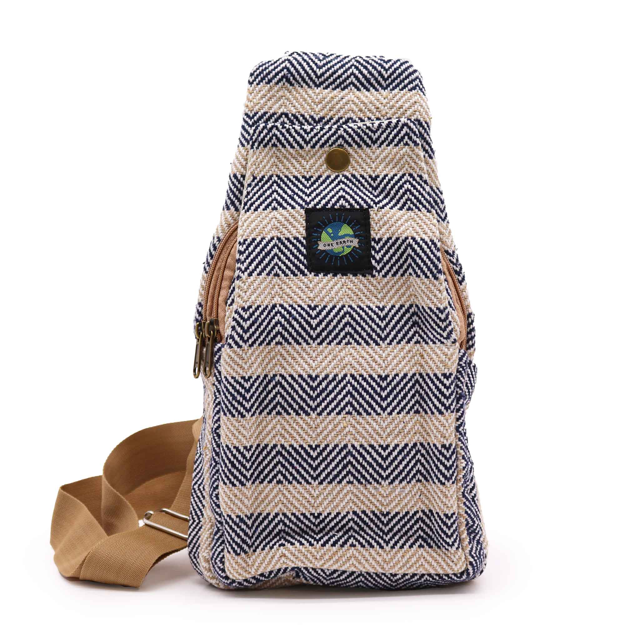 Body Cross Bag Natural Cotton - Tan & Navy  (BCrB-03)