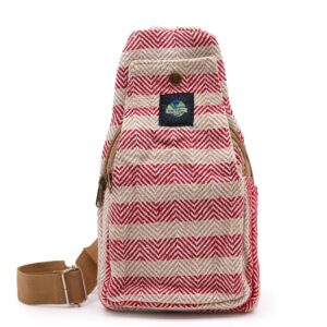 Body Cross Bag Natural Cotton - Tan & Pink  (BCrB-05)