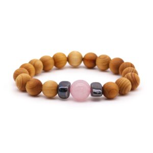 Cedarwood Heart Chakra Bangle with Rose Quartz  (CWBG-04)