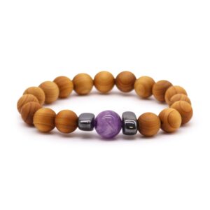 Cedarwood Third Eye Chakra Bangle with Amethyst  (CWBG-06)