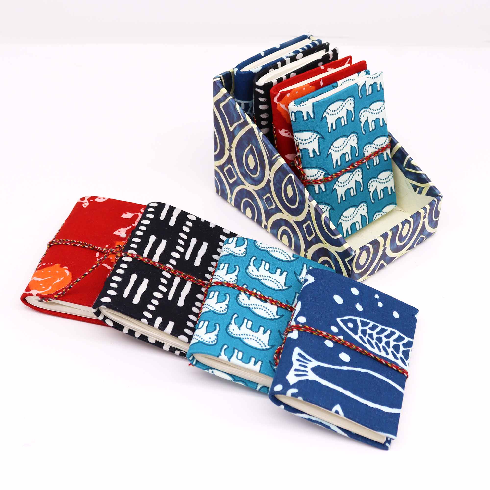4x Block Print Cotton Bound Notebooks 7x10cm - Assorted (CBN-02)