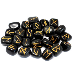 Runes Stone Set in Pouch - Black Agate  (Rune-09)
