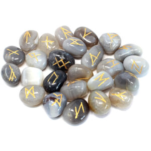 Runes Stone Set in Pouch - Grey Agate (Rune-44)