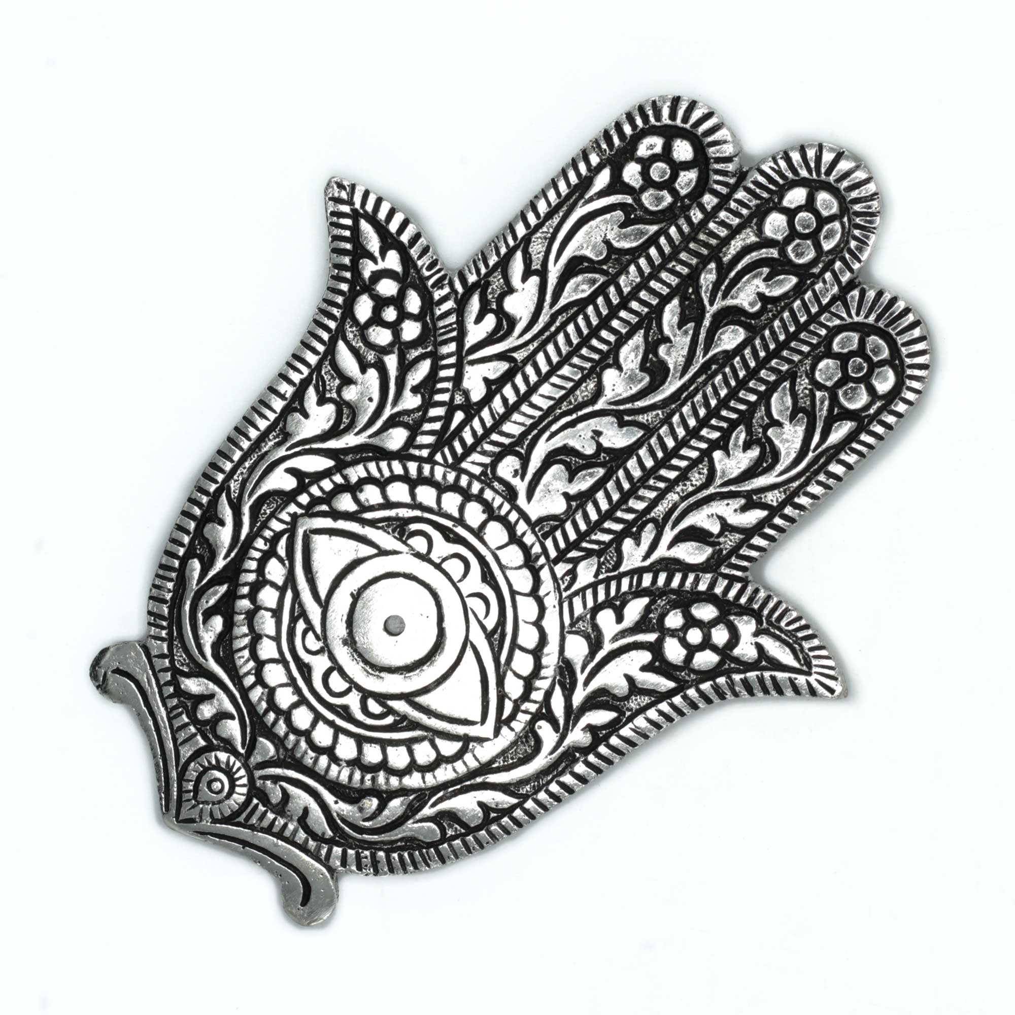 Polished Aluminium Hamsa Incense Holder 14cm  (PAIH-02)
