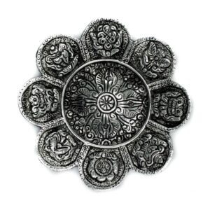 Polished Aluminium Tibetan Symbols Incense Holder 12cm  (PAIH-04)