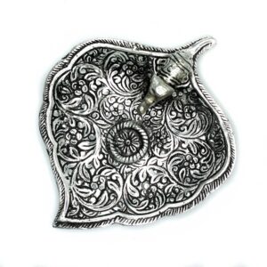 Polished Aluminium Elephant Leaf Incense Holder 11cm  (PAIH-06)