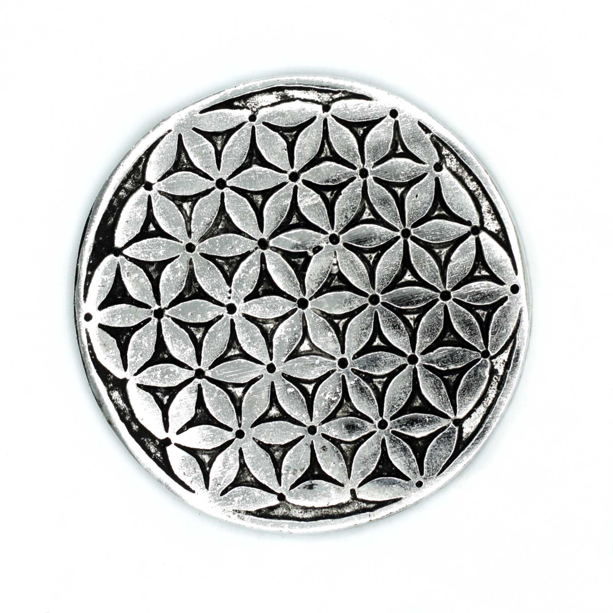 Polished Aluminium Flower of Life Incense Holder 11cm  (PAIH-07)