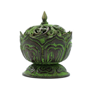 Brass Verdigris Tibetan Incense Burner - Small Lotus  (ATIH-01)