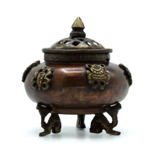 Brass Tibetan Incense Burner - Six Symbols Standing Pot  (ATIH-03)