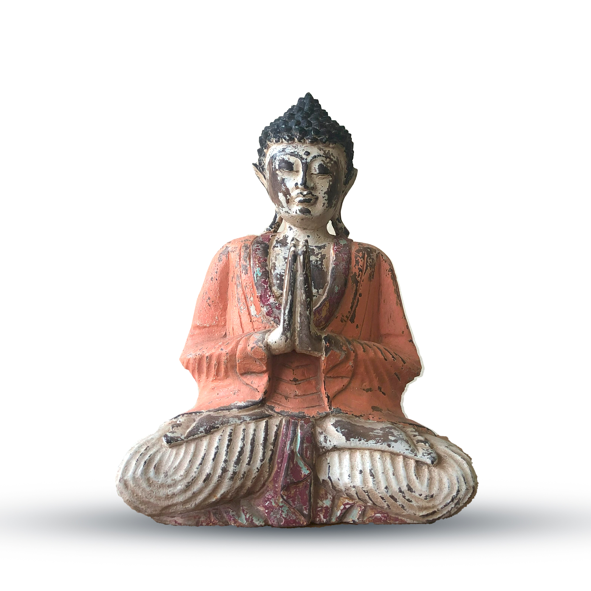 Vintage Orange Hand Carved Buddha Statue - 30cm - Welcome (VHCBS-02)