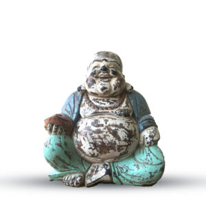 Vintage Blue Mint Hand Carved Buddha Statue - 30cm - Happy Buddha  (VHCBS-03)
