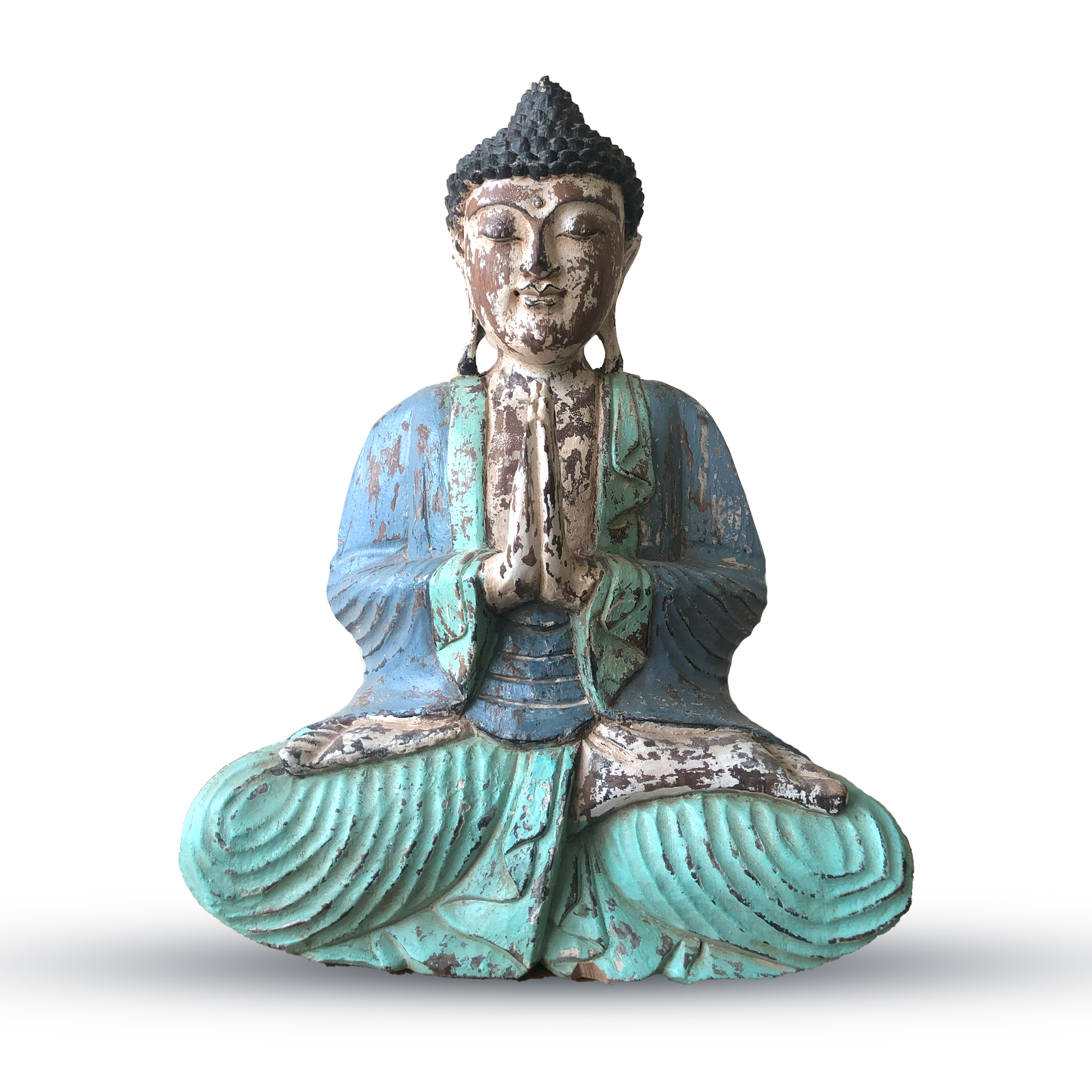 Vintage Blue Mint Hand Carved Buddha Statue - 40cm - Welcome (VHCBS-05)