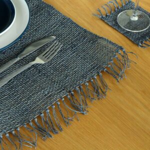 Seagrass Fringe Natural Placemat - Charcoal (NatPM-08)
