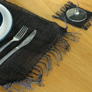 Seagrass Fringe Natural Placemat - Black  (NatPM-09)