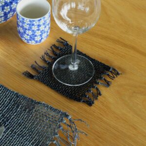 Seagrass Fringe Natural Coaster - Black  (NatPM-13)