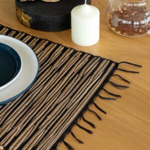 Water Hyacinth Natural Placemat - Black Tiger with Fringe  (NatPM-02)