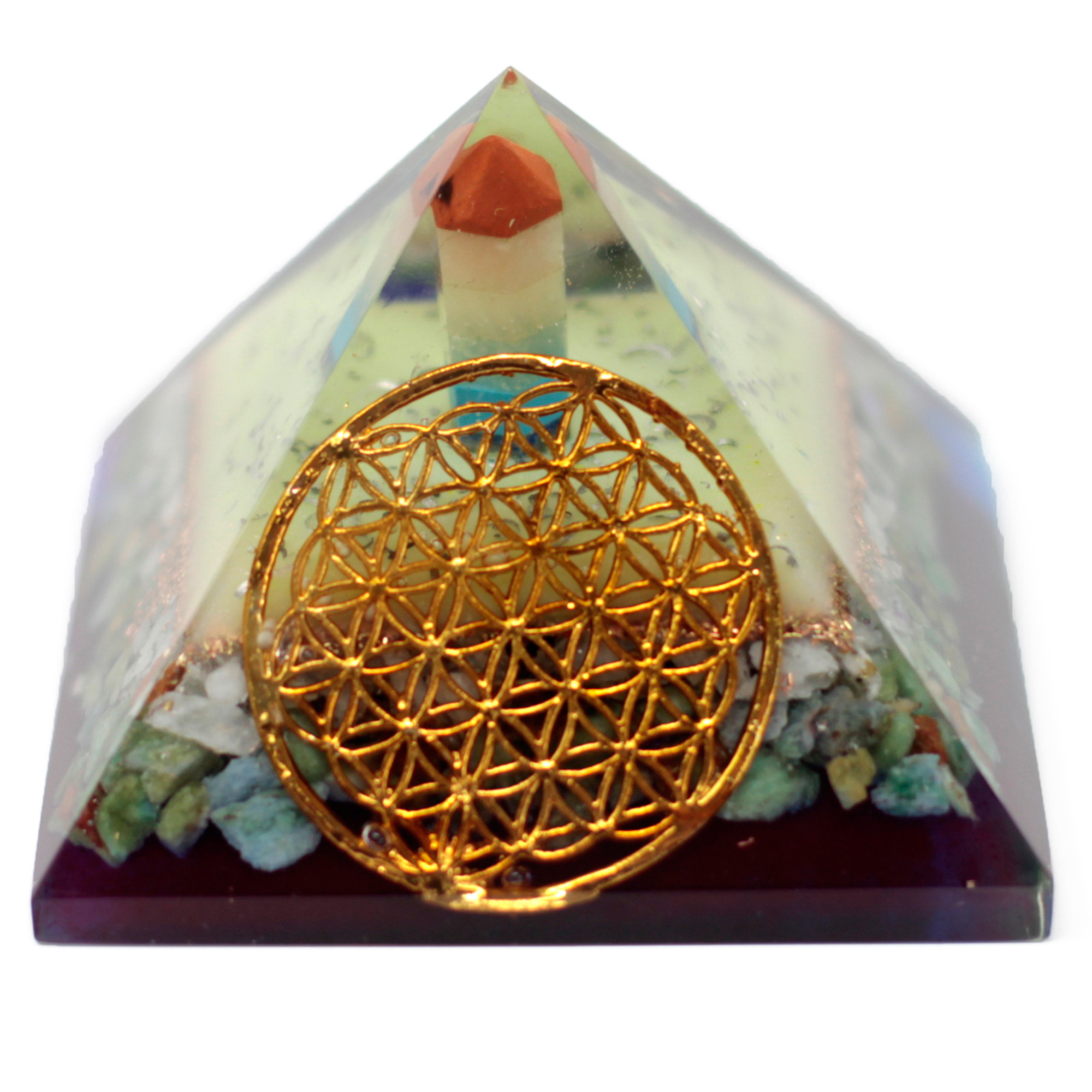 Lrg Organite Pyramid 70mm - Flower of life symbol  (ORGN-14)